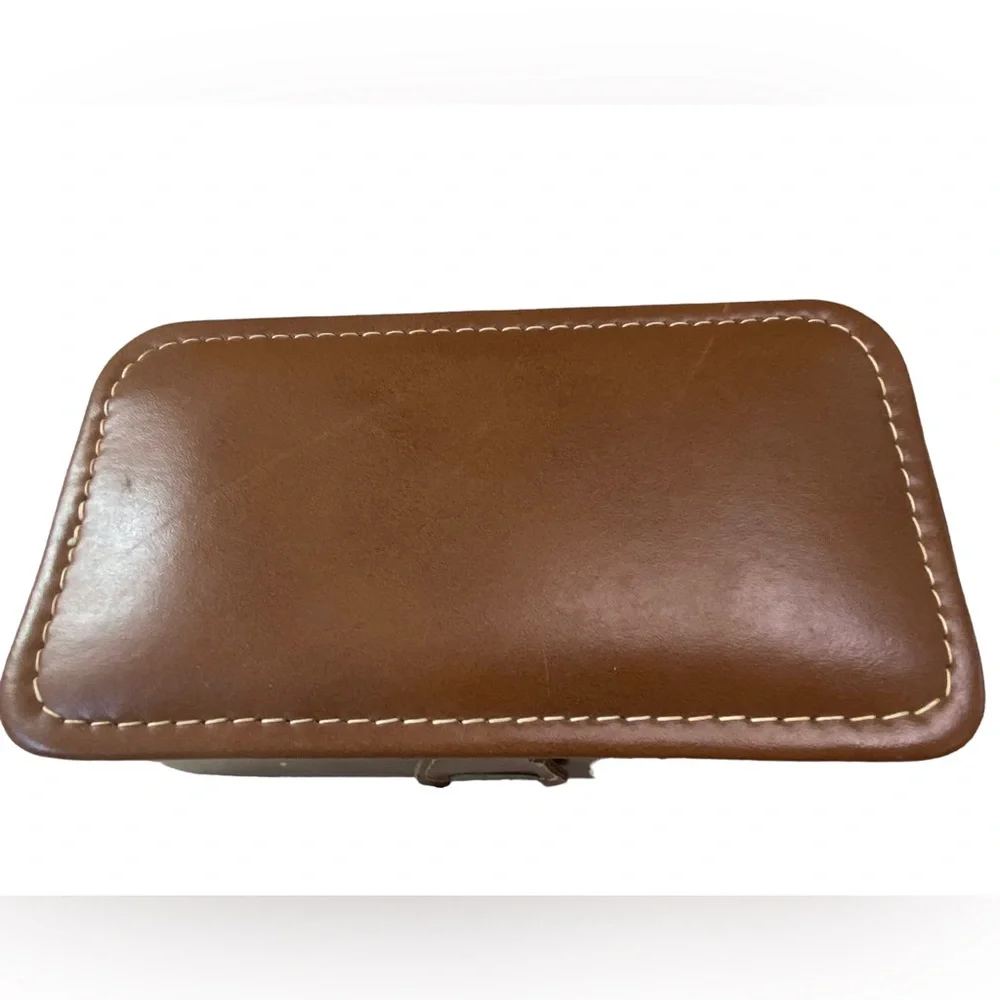 Vintage Leather Brown Brevoni Mid Century Men’s Cufflinks Tie Bars Jewelry Box